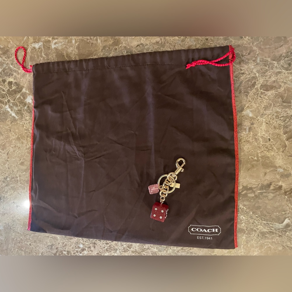 COACH Brown & Red Drawstring Dust Bag W/NWOT UNBRANDED Dice Keychain Bag Charm - Picture 3 of 10
